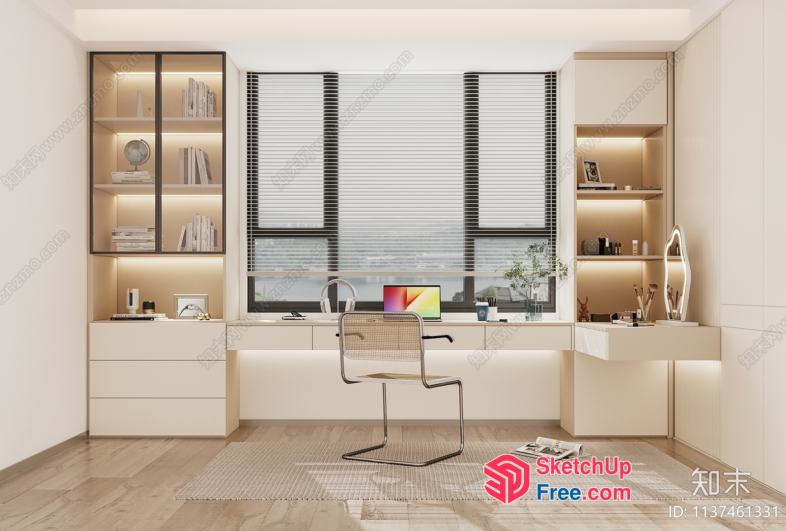 Minimalist Home Office Interior With Creamy Style 3D SketchUp File