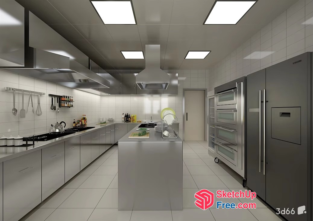 Modern Kitchen With Sleek Silver Appliances And White Tiles 3D SketchUp File