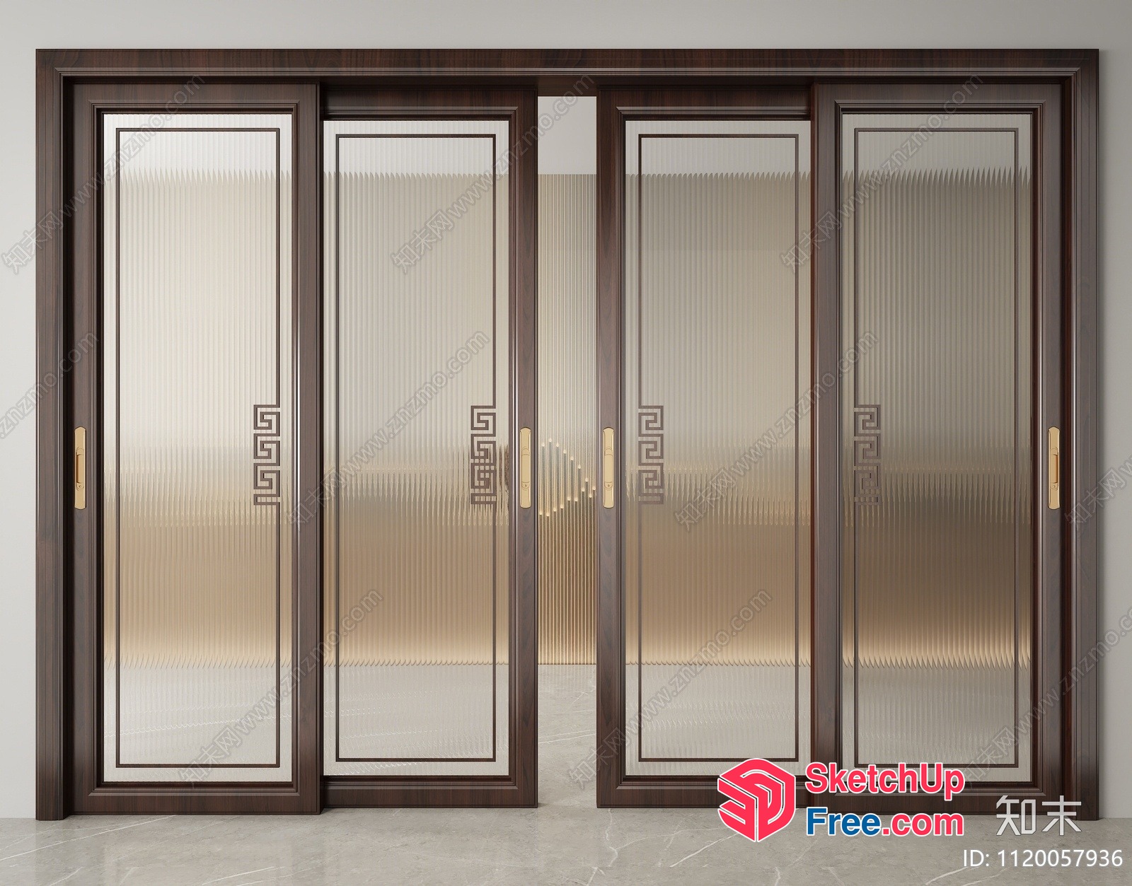 Elegant Modern Glass Doors With Greek Key Design 3D SketchUp File