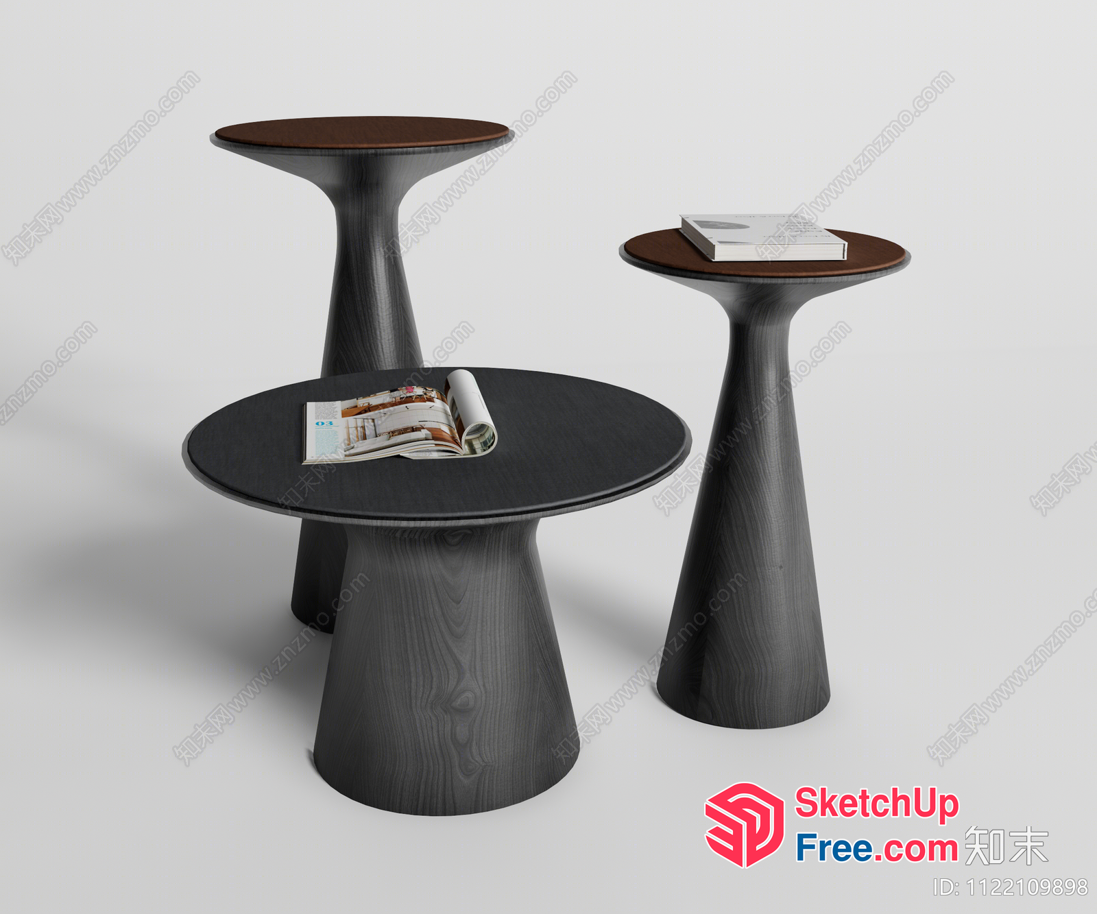 Three Modern Grey Wood Tables 3D SketchUp File