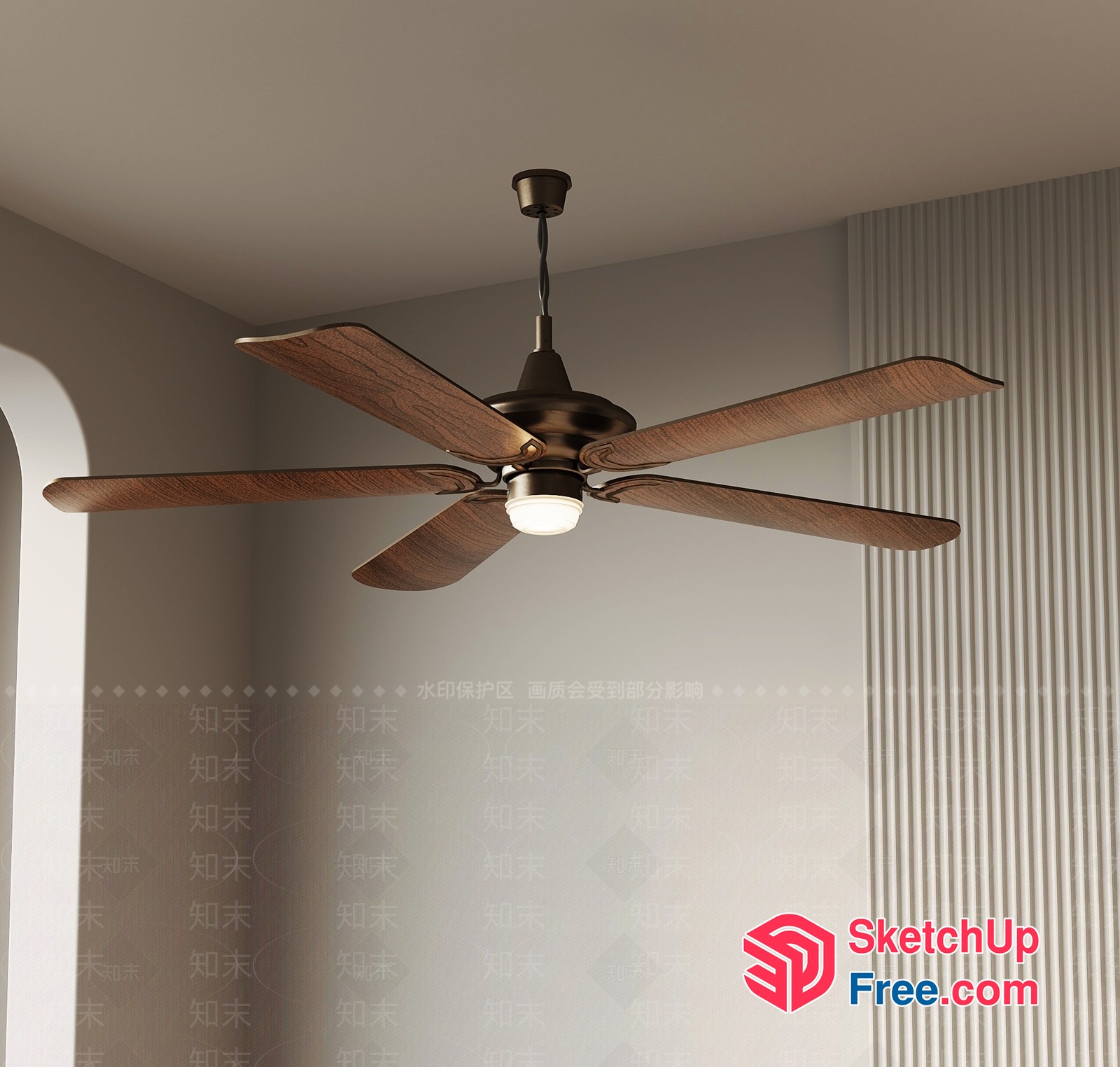 Five-Blade Ceiling Fan With Light 3D SketchUp File