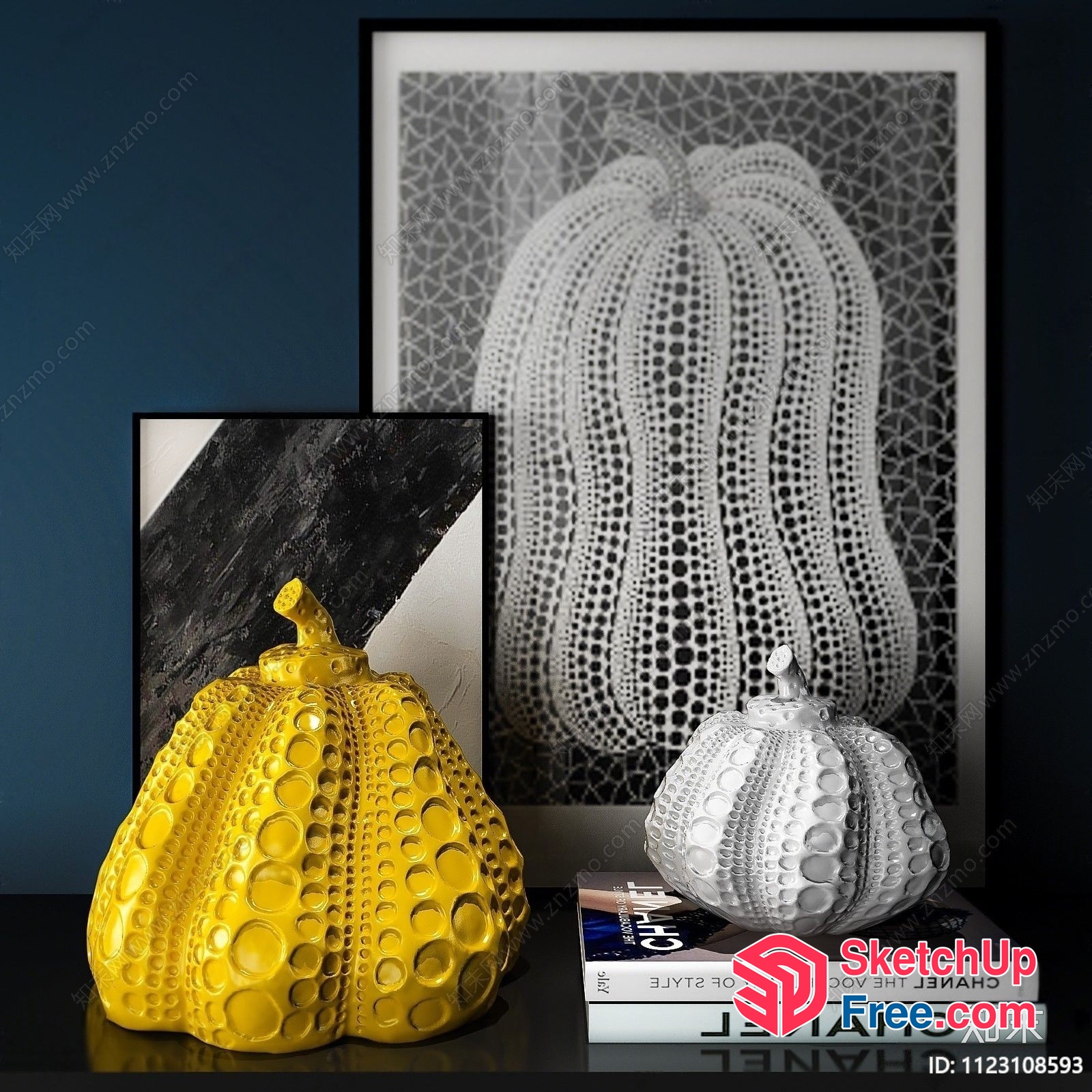 Modern Art Decor With Pumpkins And Textures 3D SketchUp File