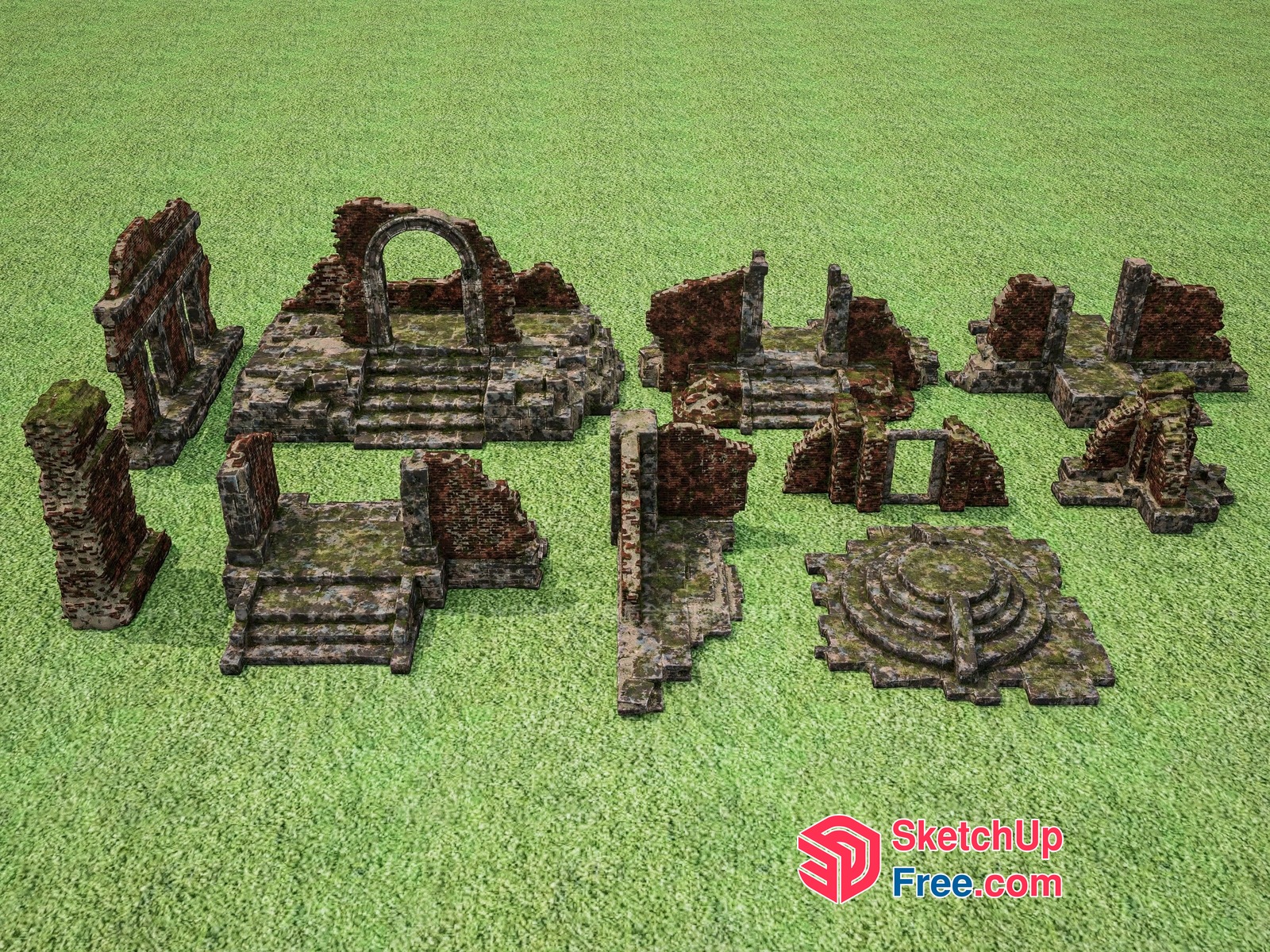 Ancient Ruins With Mossy Stone Structures 3D SketchUp File