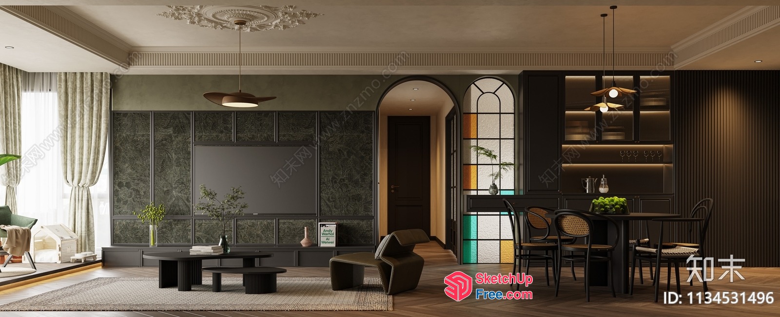 Modern Dark And Moody Interior With Elegant Decor 3D SketchUp File