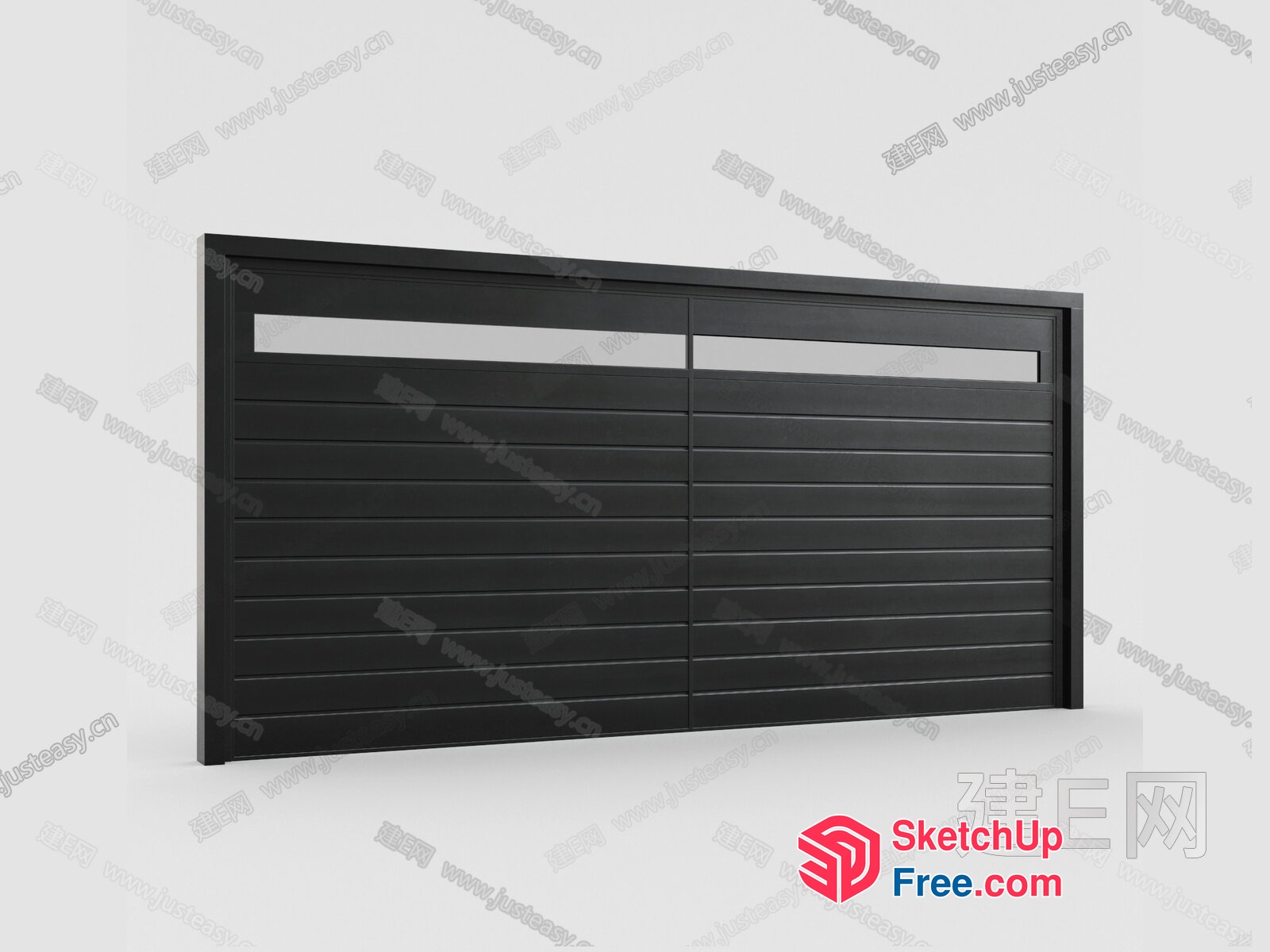 Sleek Black Door With Horizontal Slats And Glass Panel 3D SketchUp File