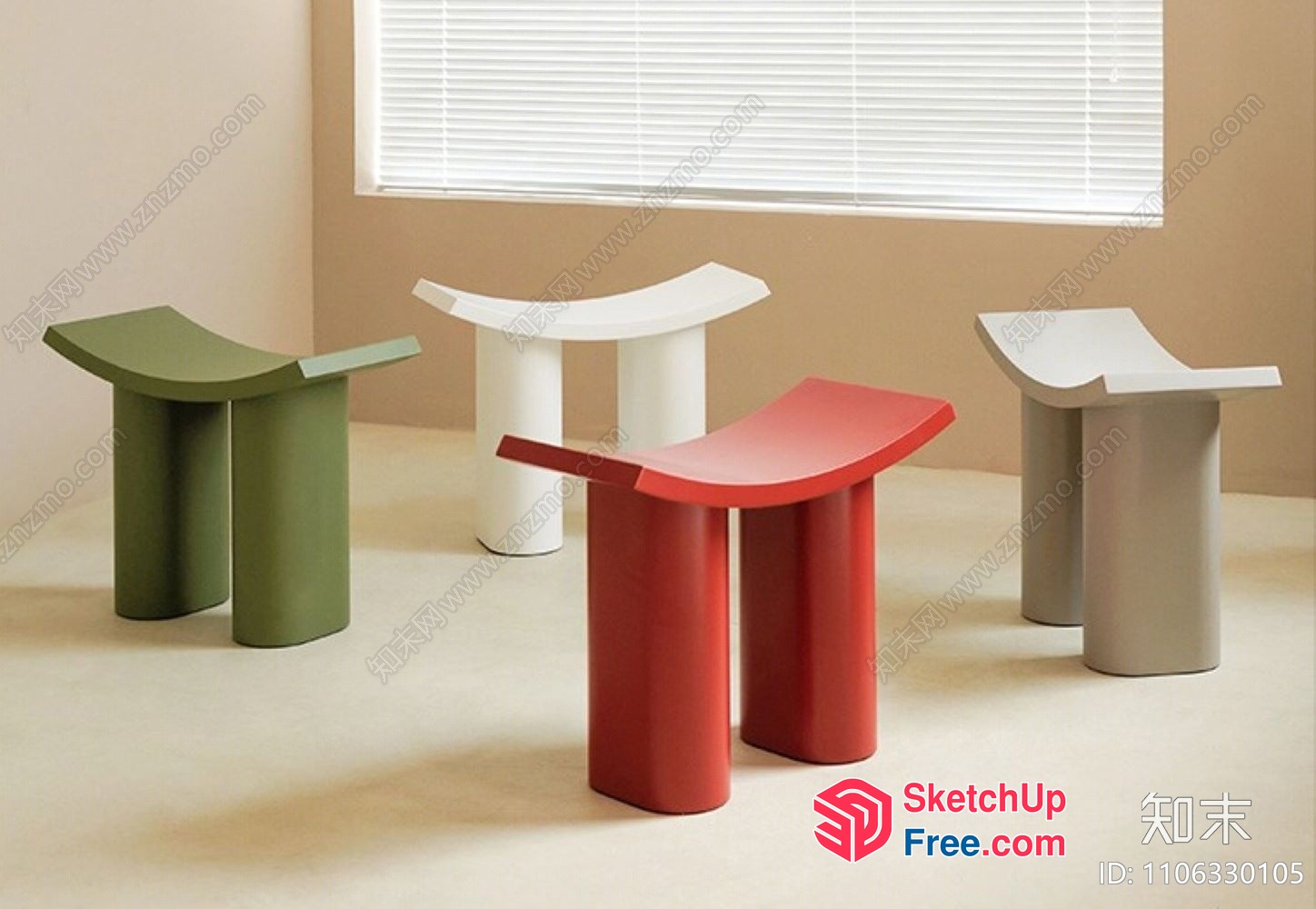 Five Unique Stools In A Minimalist Interior 3D SketchUp File