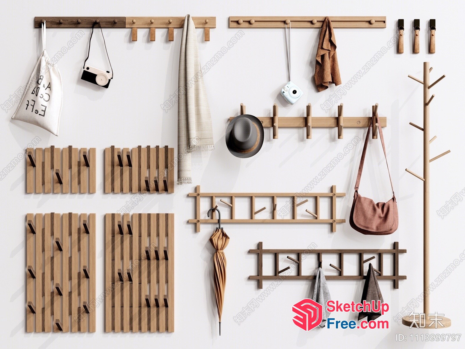 Wooden Wall Hooks And Hangers Collection 3D SketchUp File
