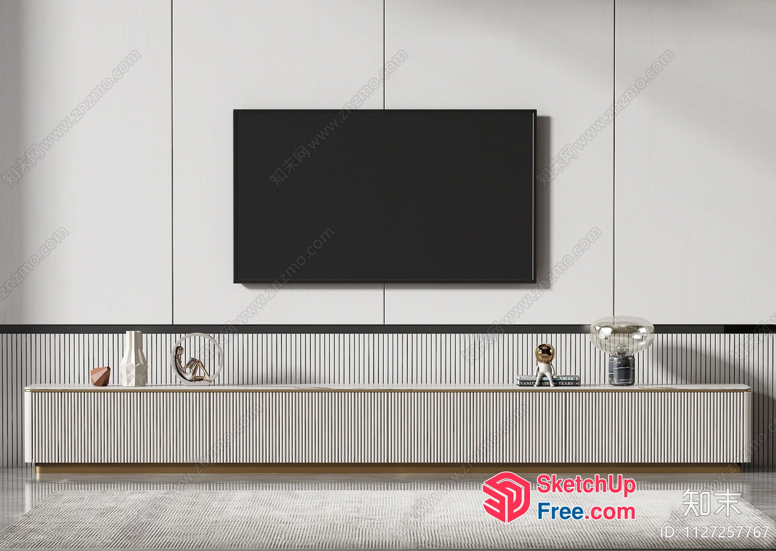 Modern Minimalist Tv Cabinet With Decorative Shelf 3D SketchUp File