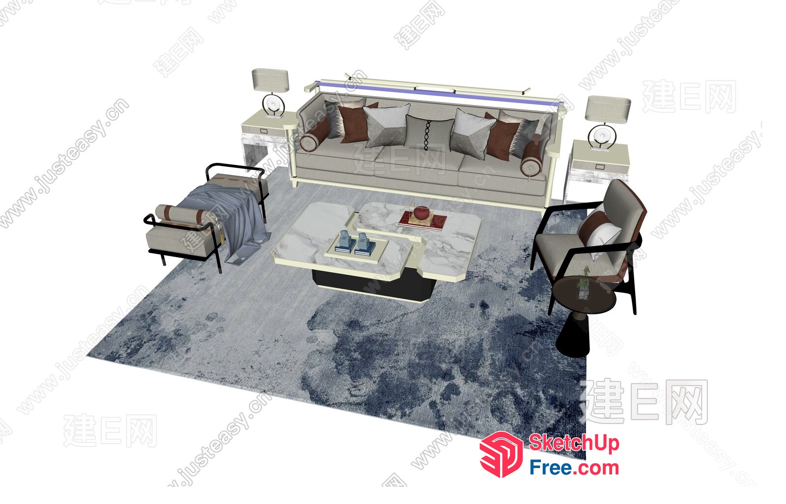 Stylish Modern Living Room Furniture Set 3D SketchUp File