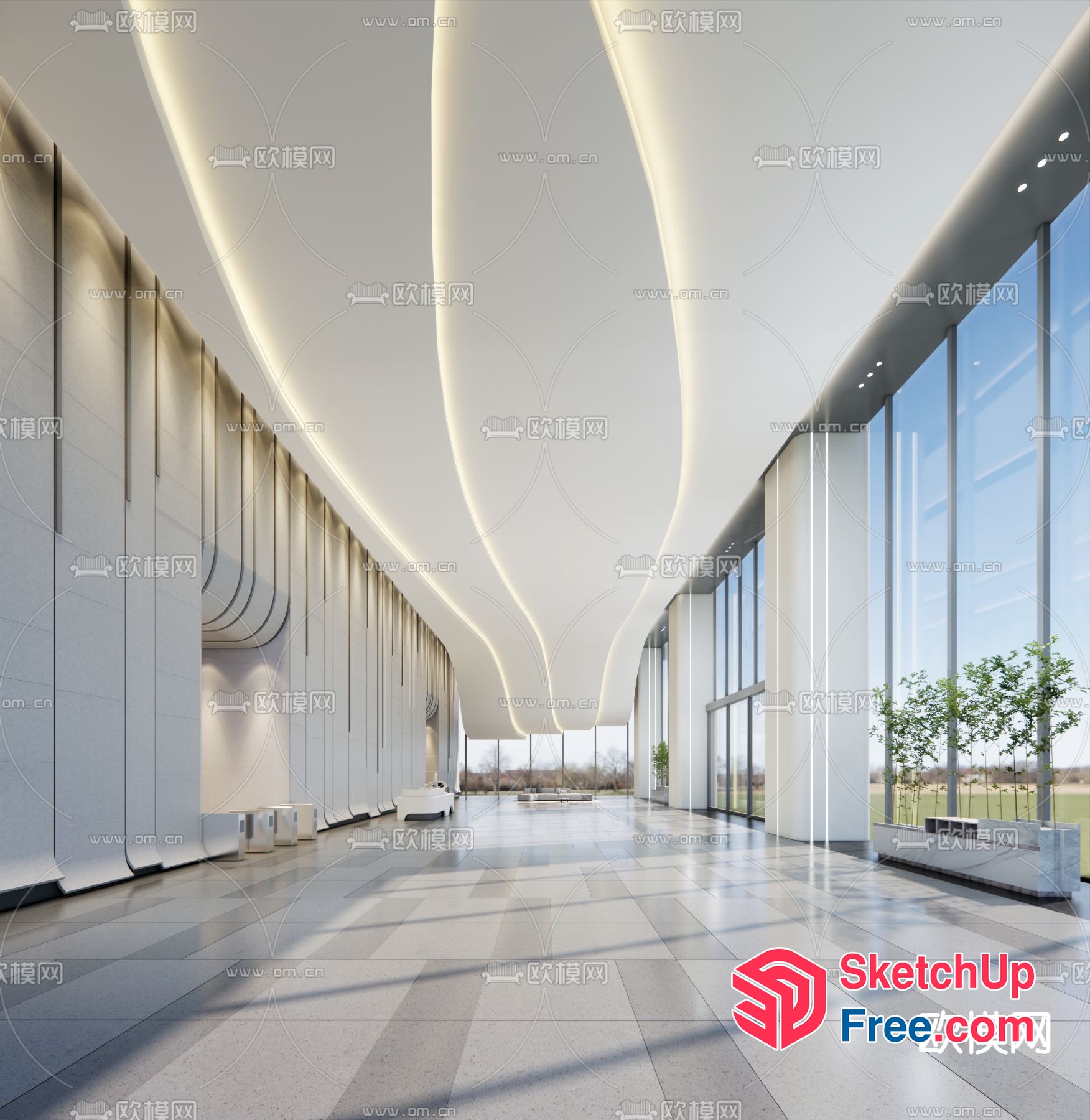 Elegant Modern Interior Hallway 3D SketchUp File