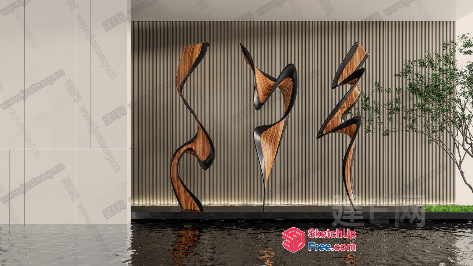 Contemporary Artistic Wood Wall Art 3D SketchUp File