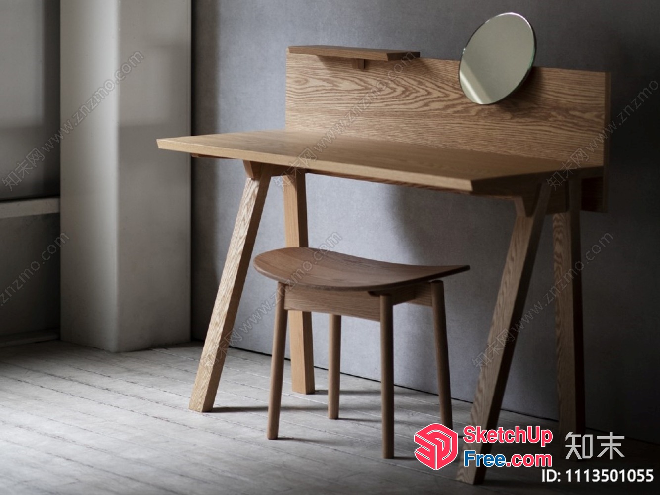 A Minimalist Wooden Desk And Chair Set 3D SketchUp File