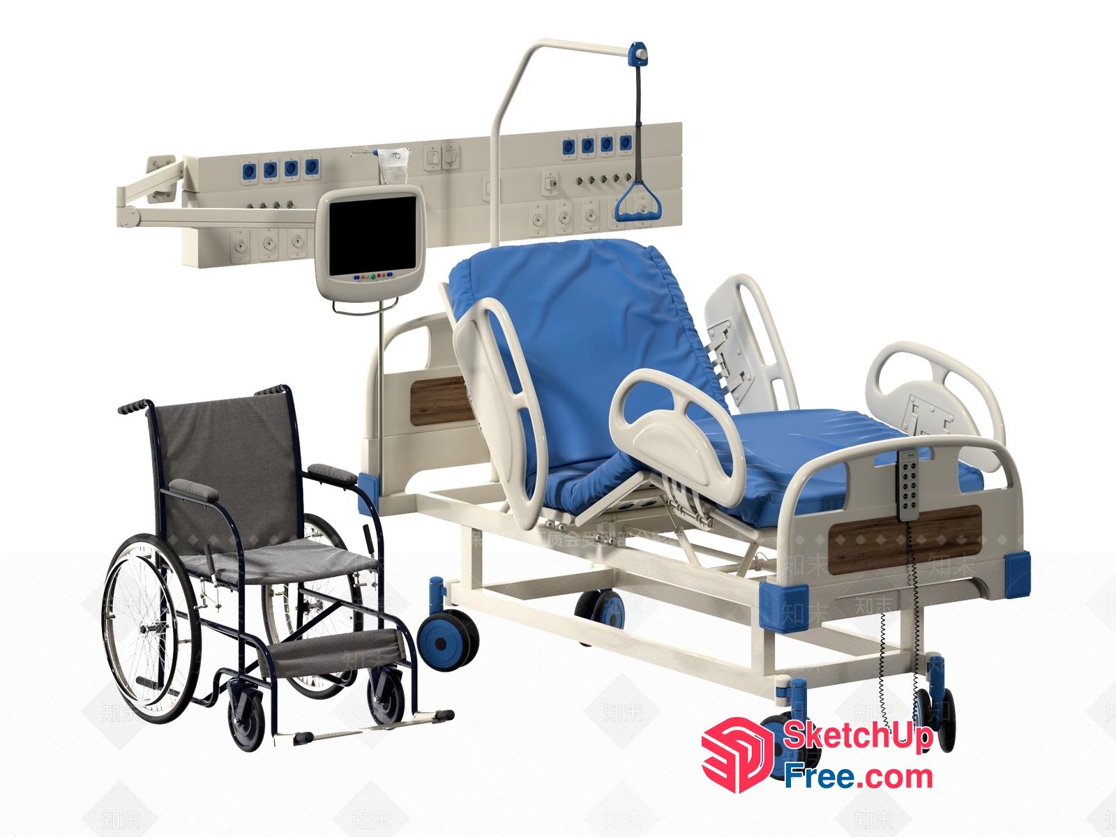 Hospital Bed And Wheelchair Furniture 3D SketchUp File