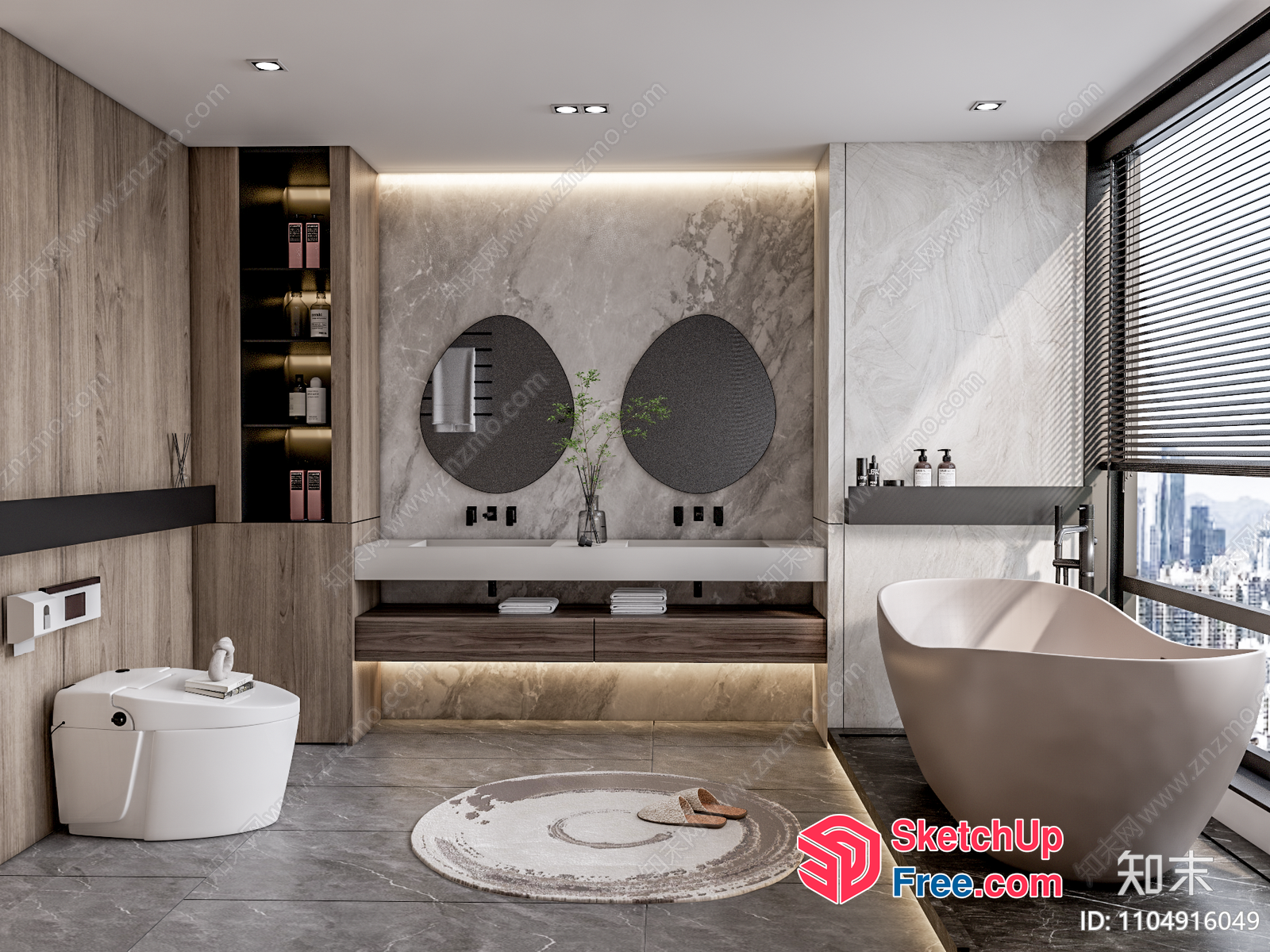 Modern Bathroom Interior With Double Sink And Bathtub 3D SketchUp File