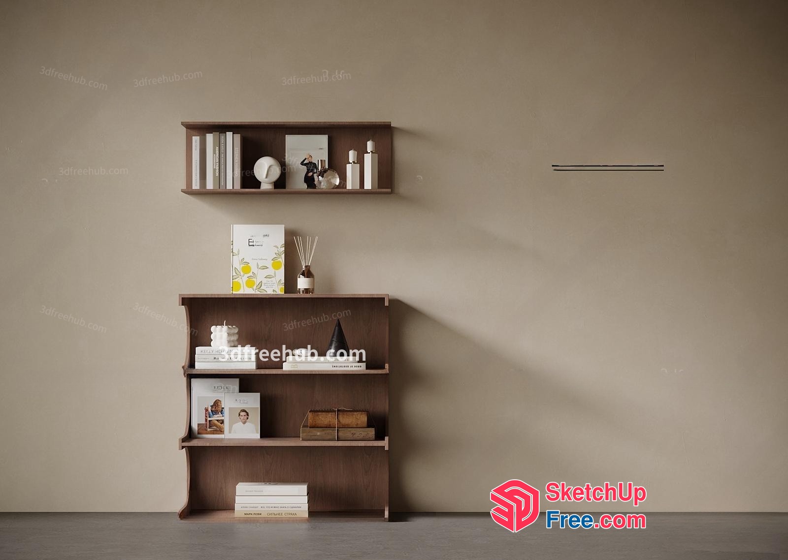 Simple Yet Elegant Shelving Arrangement With Books And Decorative Items 3D SketchUp File
