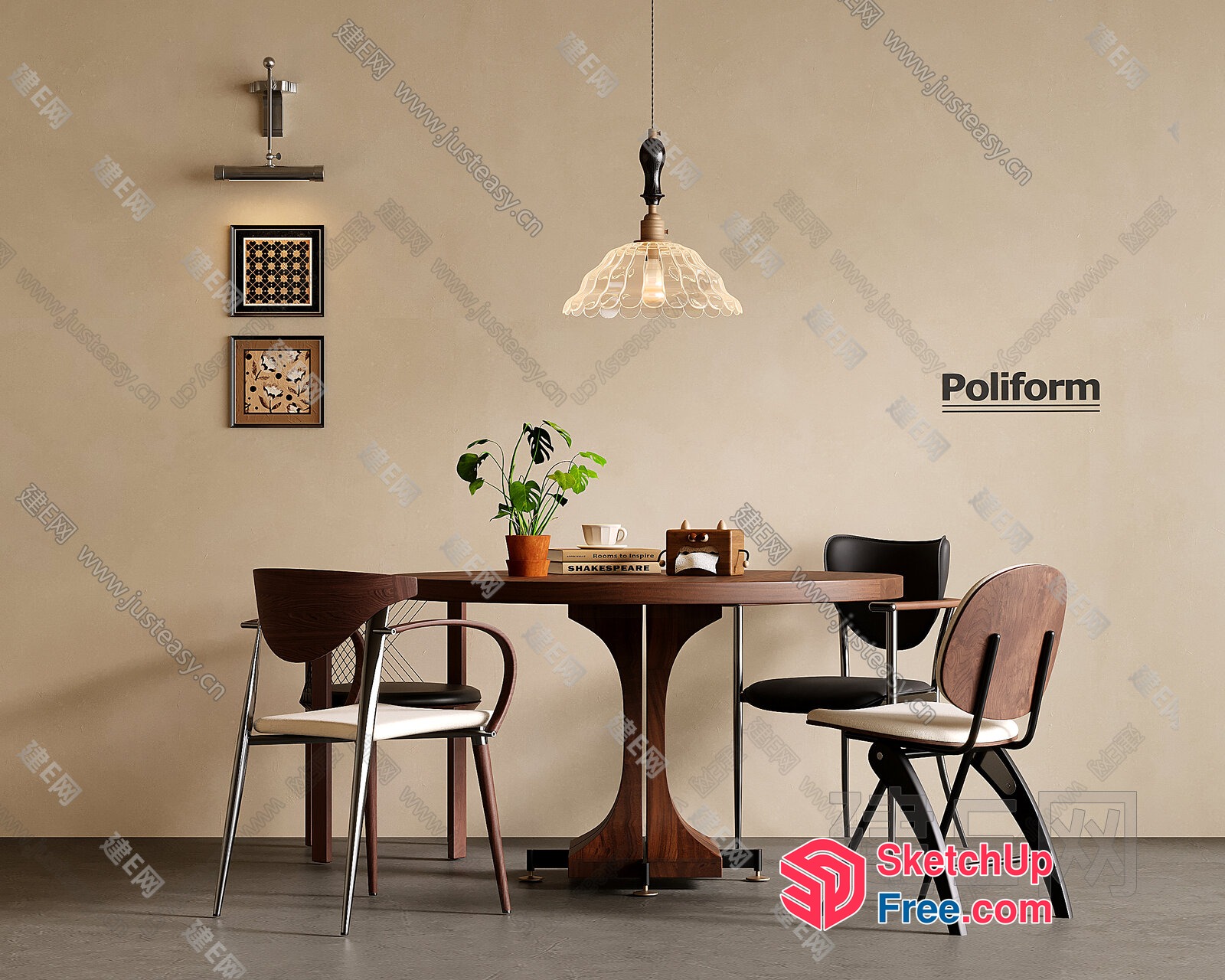 Modern Dining Room With Elegant Table And Chairs 3D SketchUp File