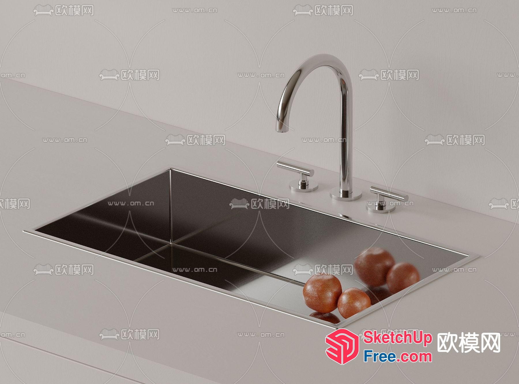 Modern Kitchen Sink With Faucet And Fruits 3D SketchUp File