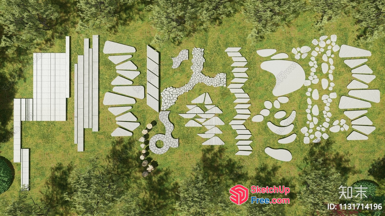 3D Model Of A Park With Various Decorative Elements 3D SketchUp File