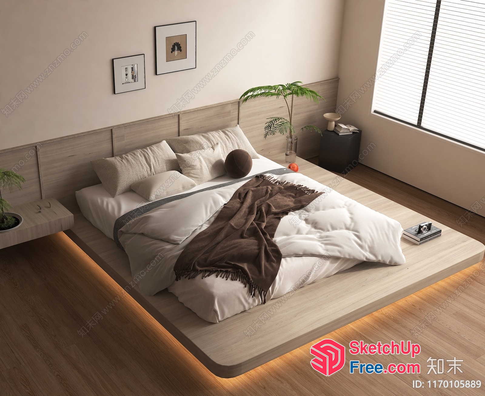 Modern Minimalist Bedroom With Light Wood Accents 3D SketchUp File