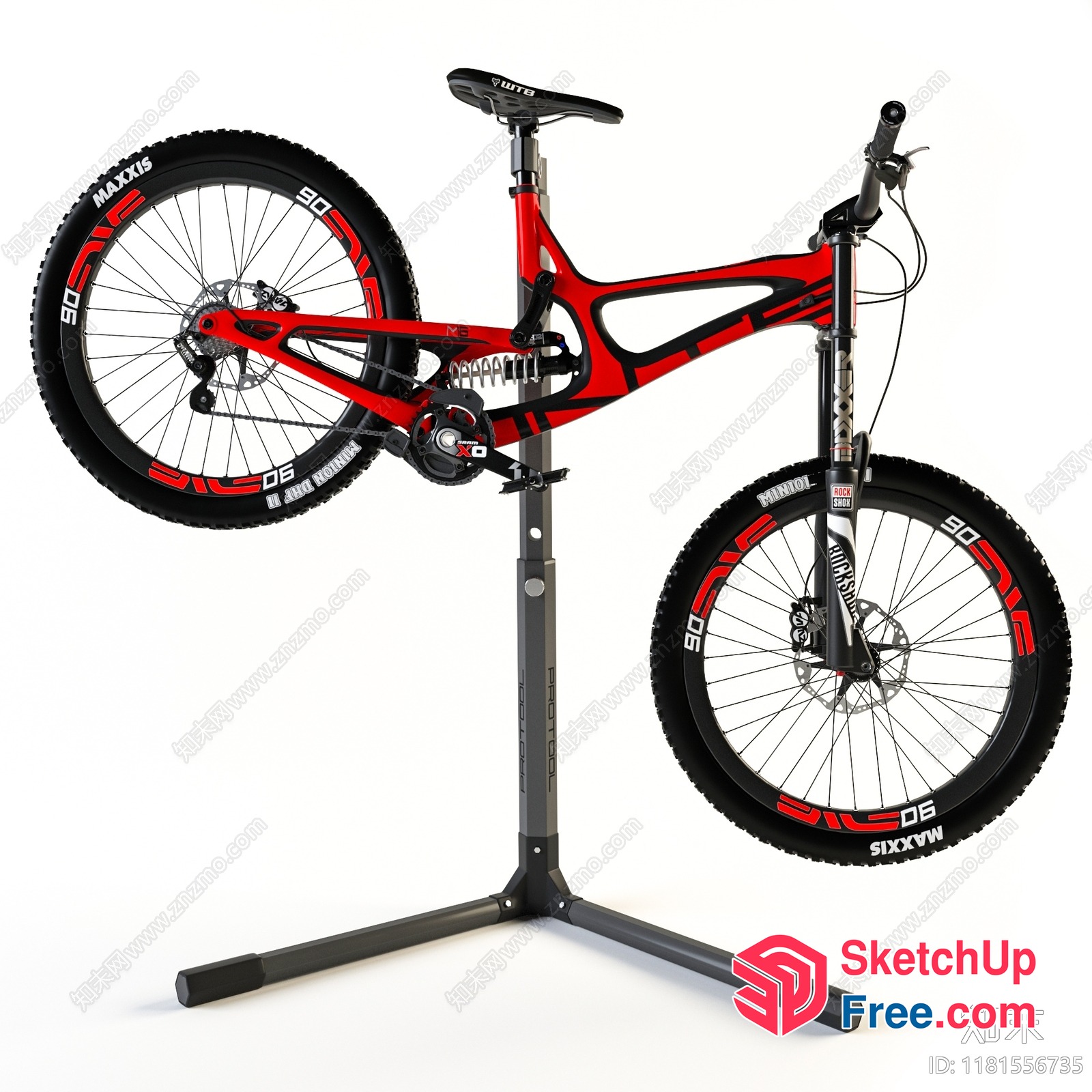 Red And Black Mountain Bike On Stand 3D SketchUp File