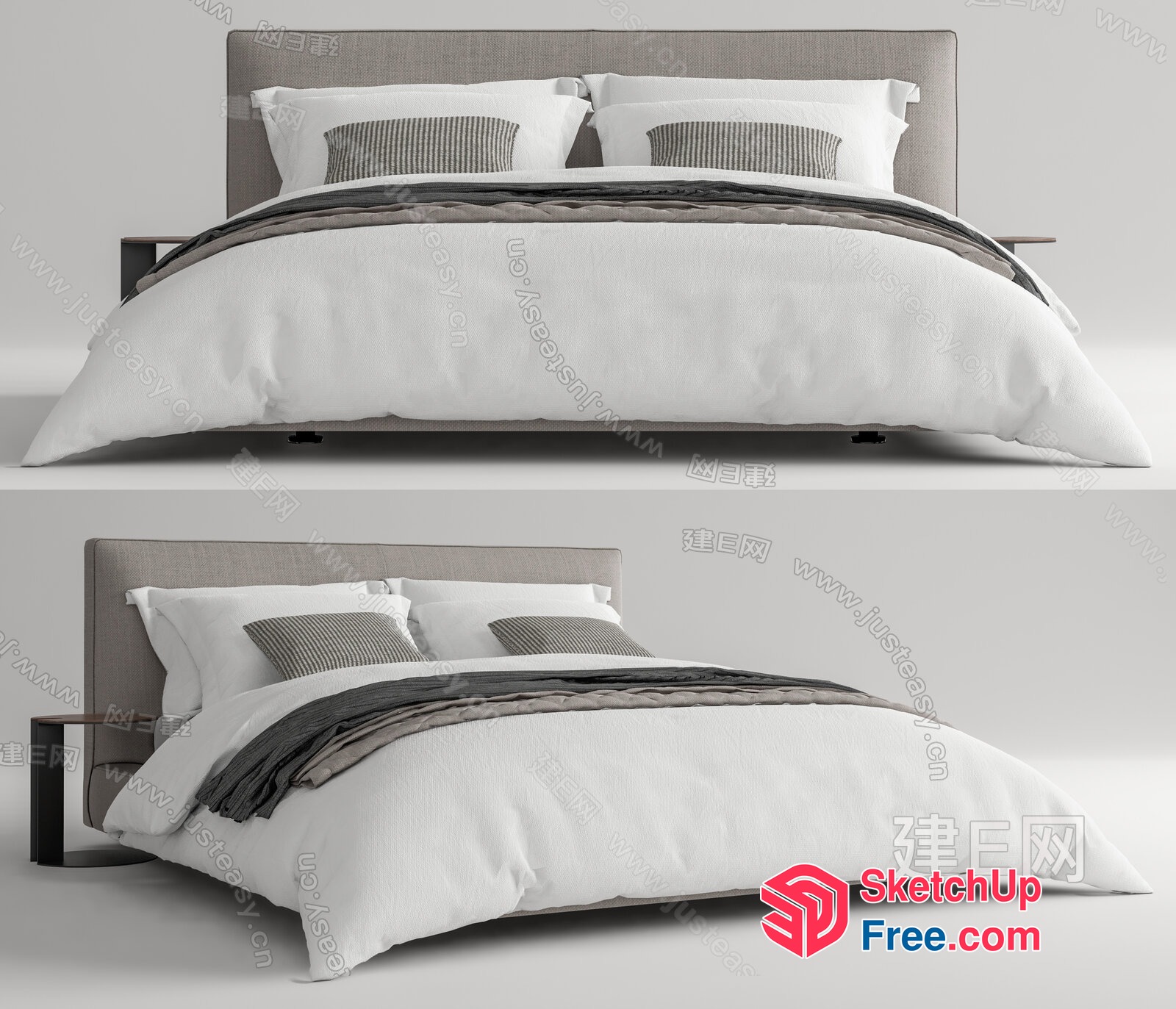 Modern Bed With Headboard And Pillows 3D SketchUp File