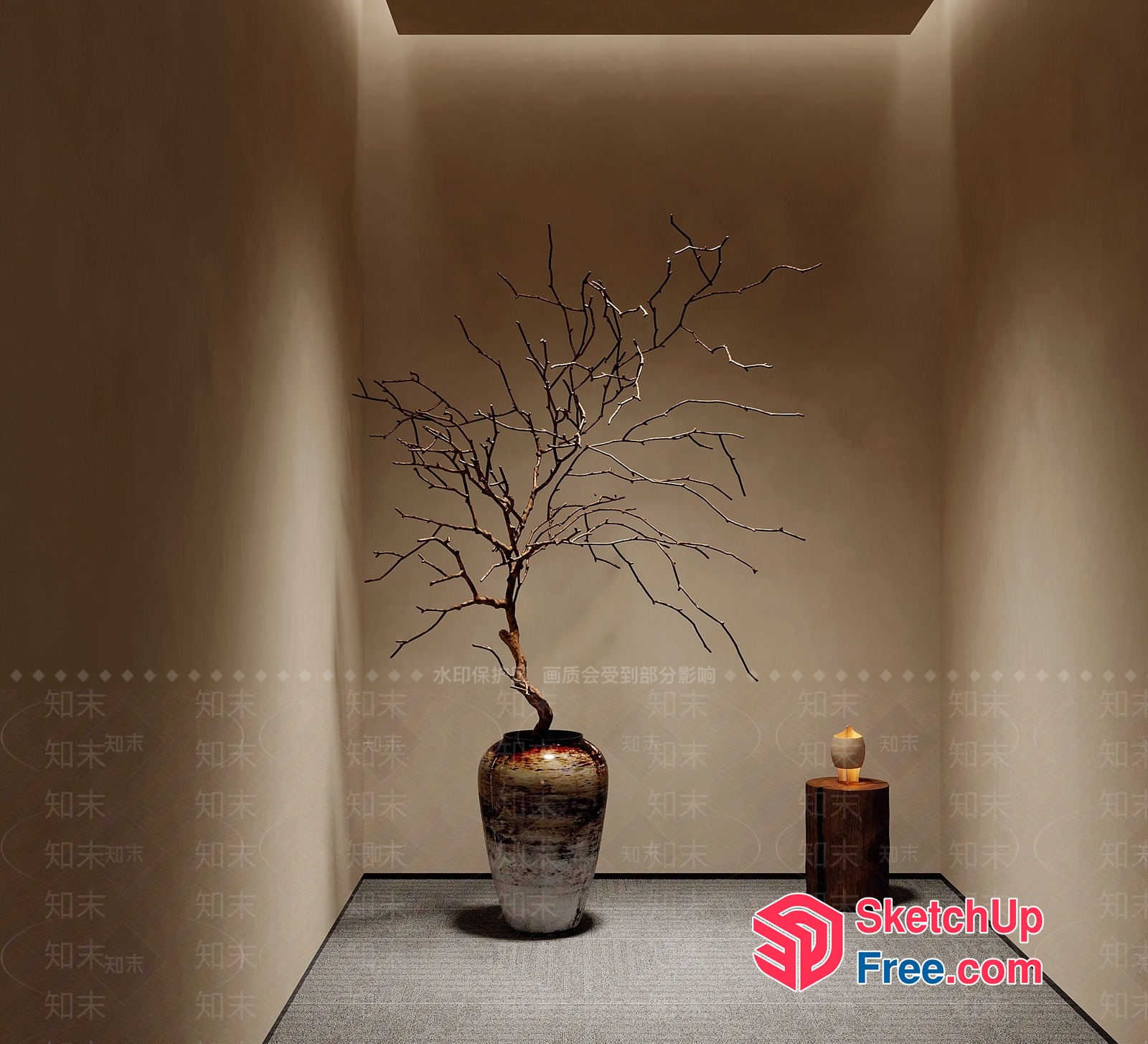 Minimalist Japanese Style Tree Branch Decor 3D SketchUp File