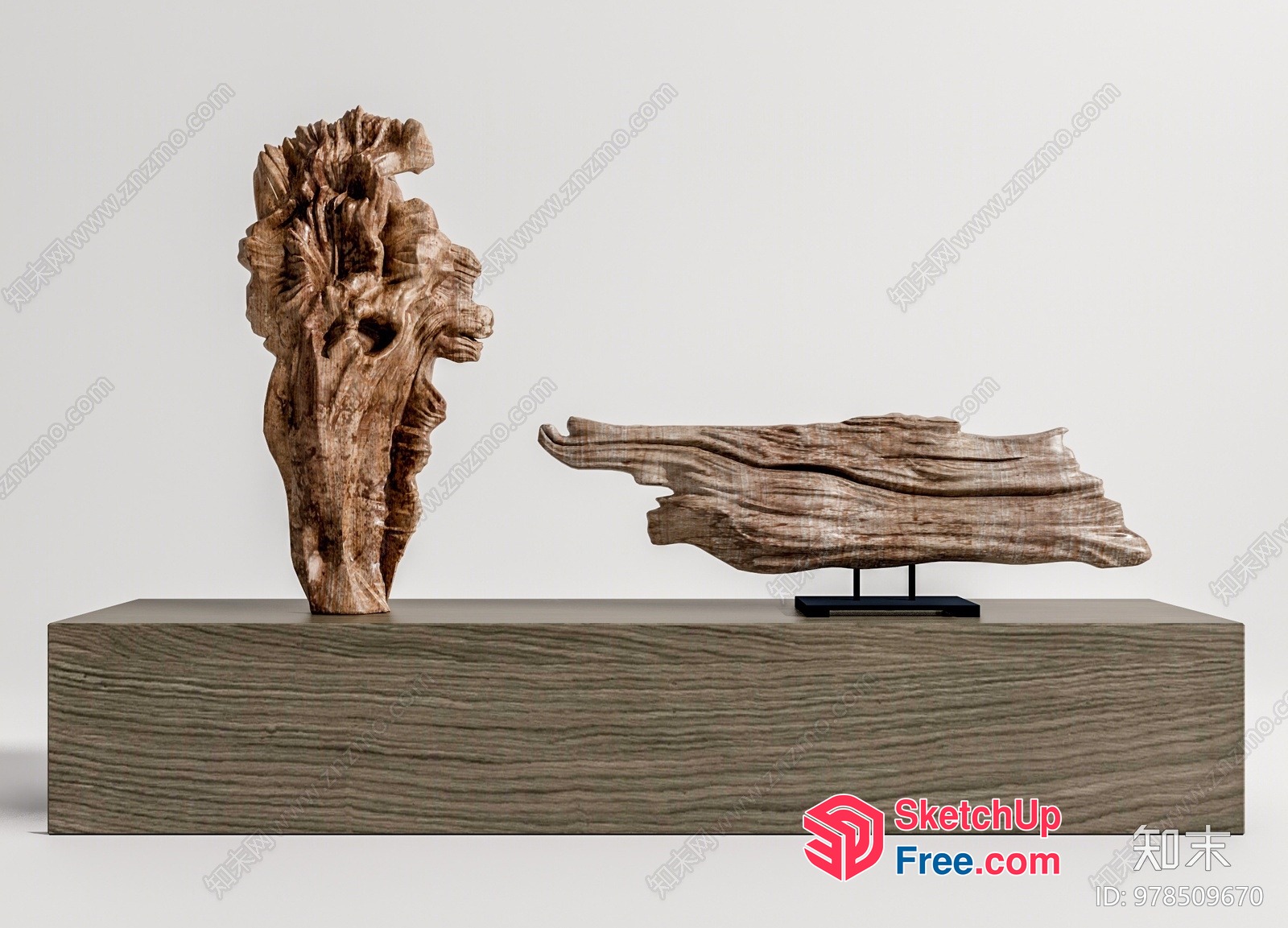 Rustic Wooden Sculpture On A Wooden Base 3D SketchUp File