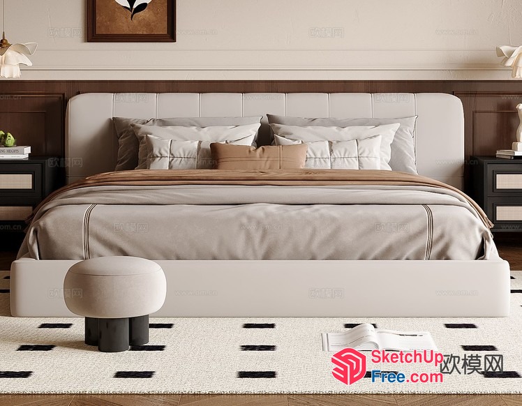 Modern Bed Room Interior With Creamy Style 3D SketchUp File