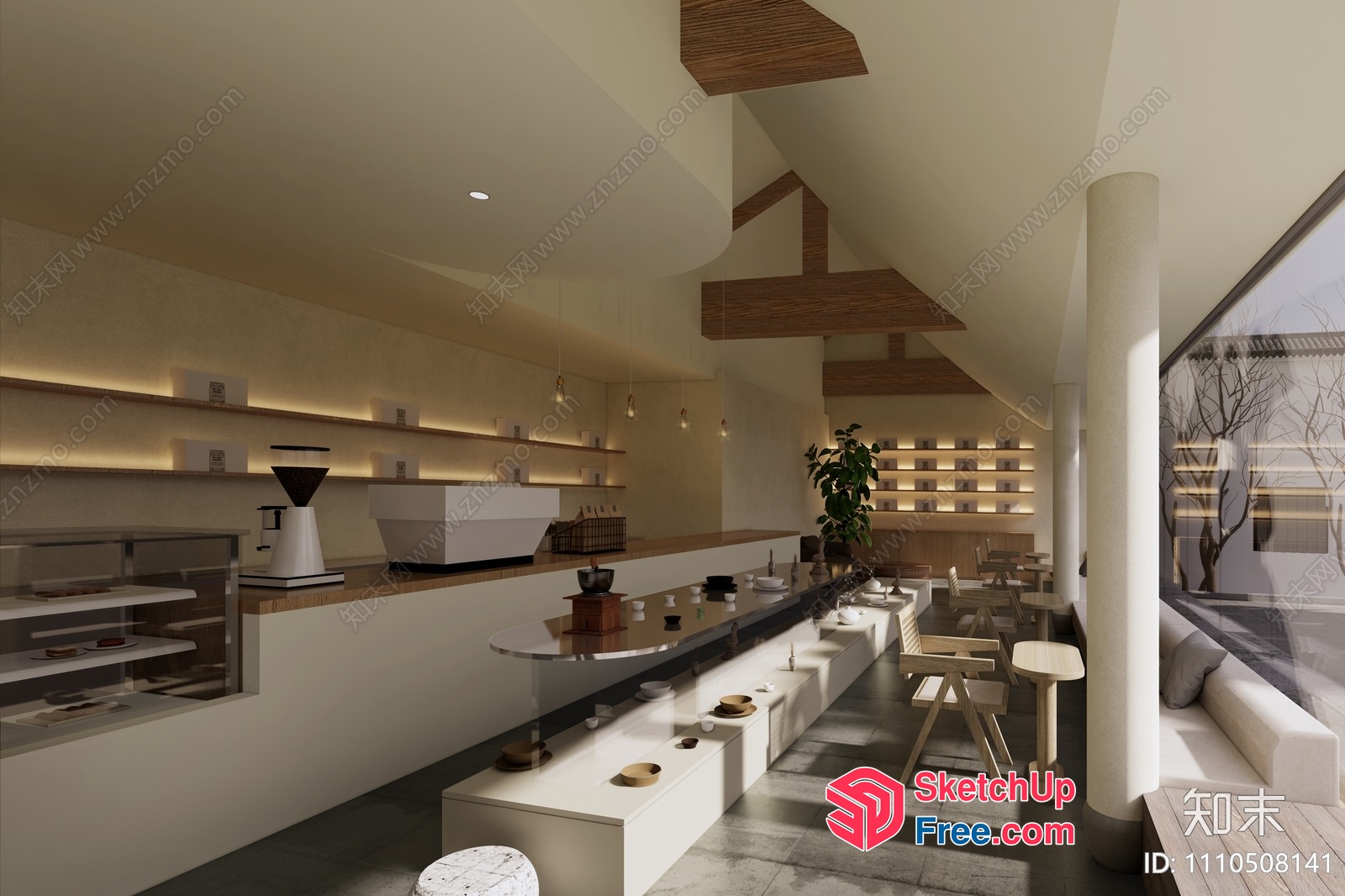 Modern Minimalist Coffee Shop Interior 3D SketchUp File