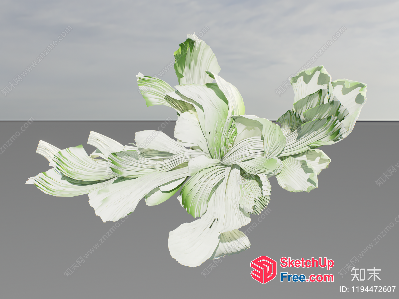 Abstract White And Green Plant On Grey Background 3D SketchUp File