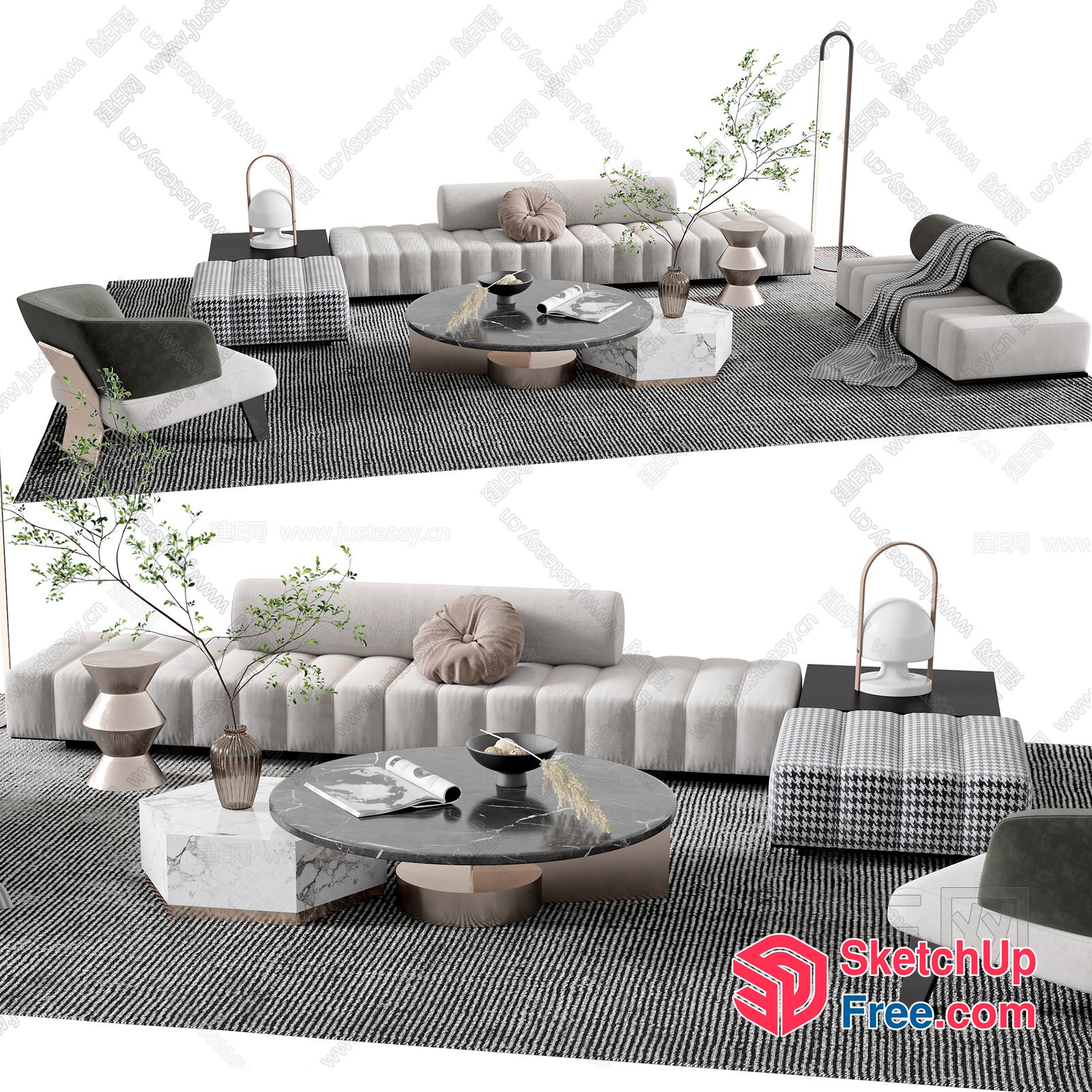 Modern Living Room With Creamy Style Furniture 3D SketchUp File