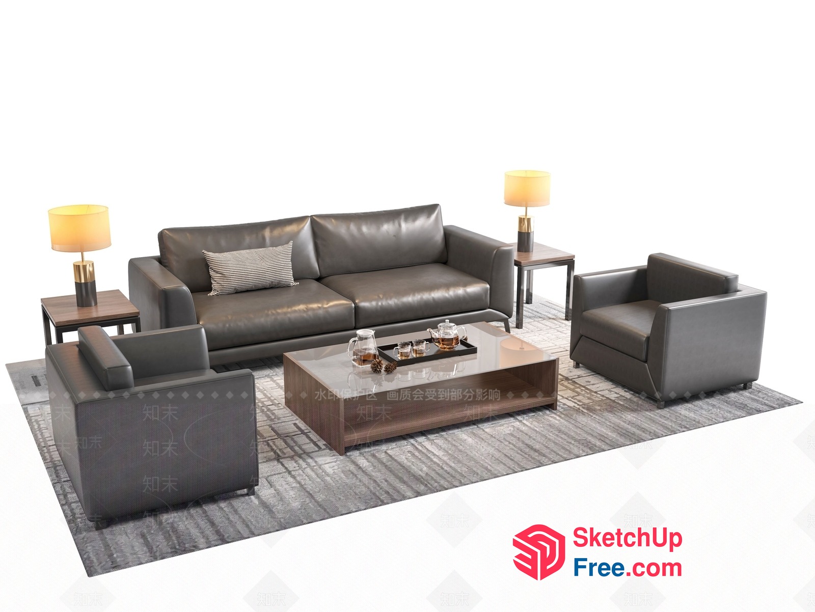 Modern Living Room Furniture Set With Leather Sofa And Chairs 3D SketchUp File