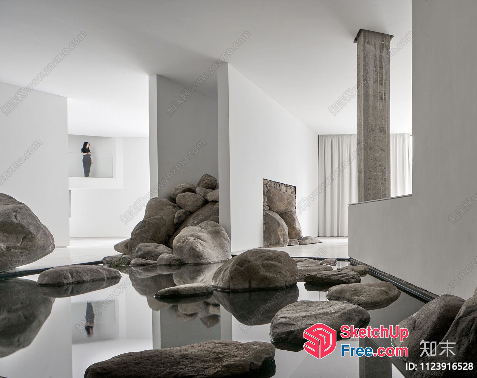 Minimalist Modern Architecture With Reflective Water Feature 3D SketchUp File