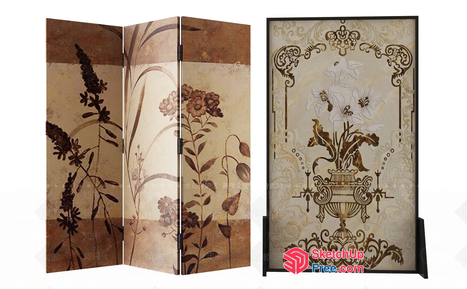 Elegant Partition Screen With Floral Designs 3D SketchUp File