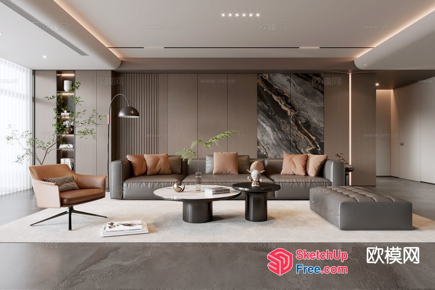 Modern Minimalist Living Room Design With Neutral Color Scheme 3D SketchUp File