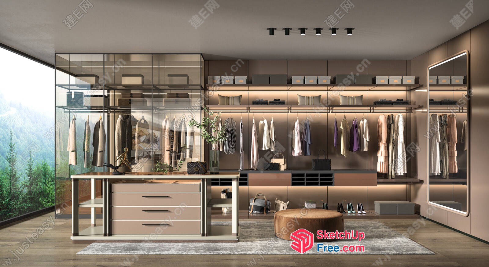 Modern Wardrobe Closet With Built-In Lighting And Shelving 3D SketchUp File