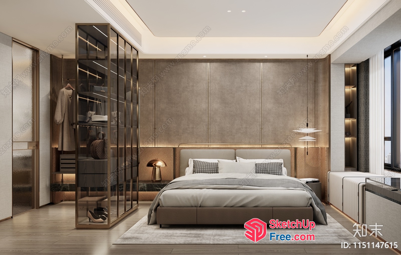 Modern Minimalist Bedroom With Sleek Glass And Wood Accents 3D SketchUp File