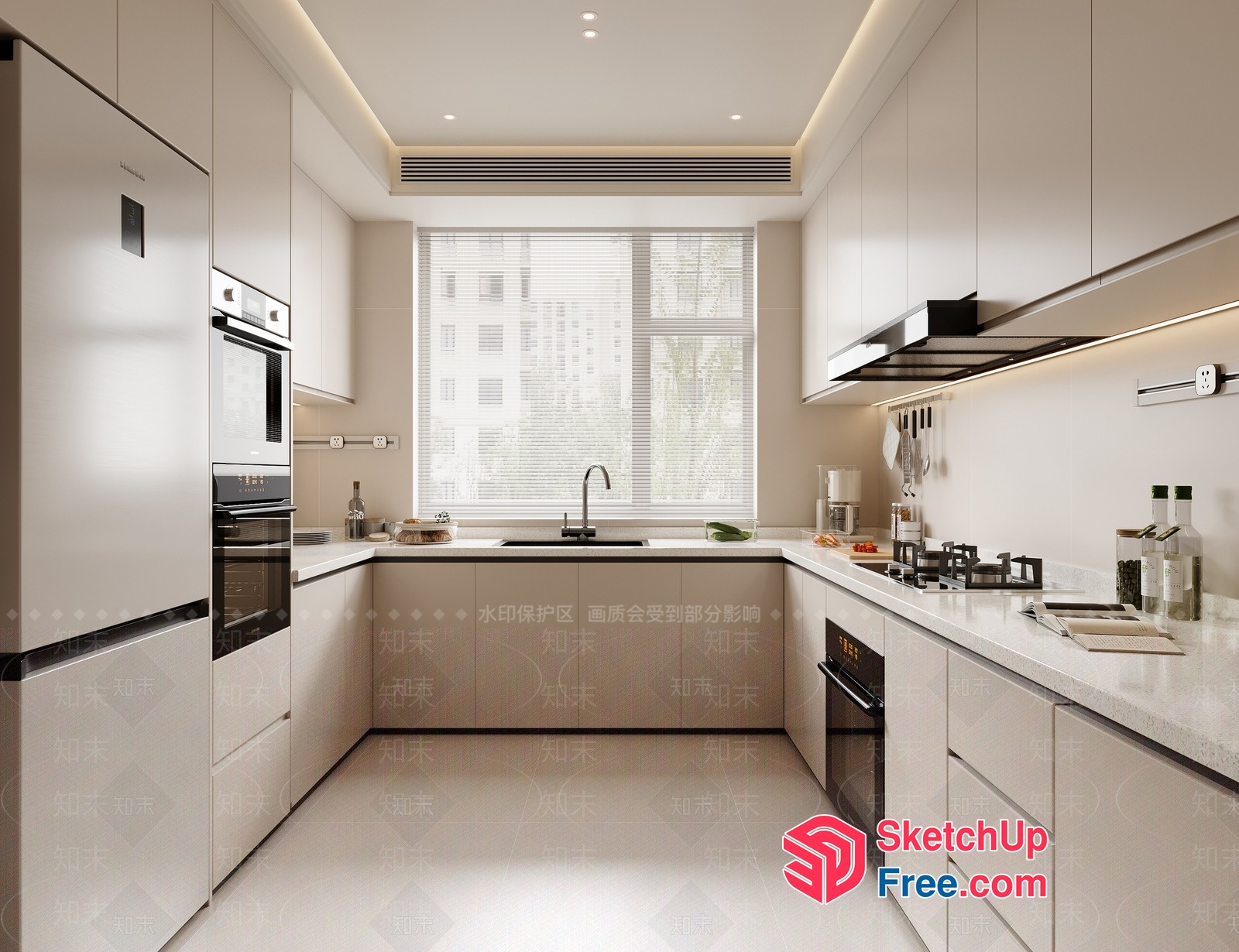 Modern Kitchen With White Cabinets And Countertops 3D SketchUp File