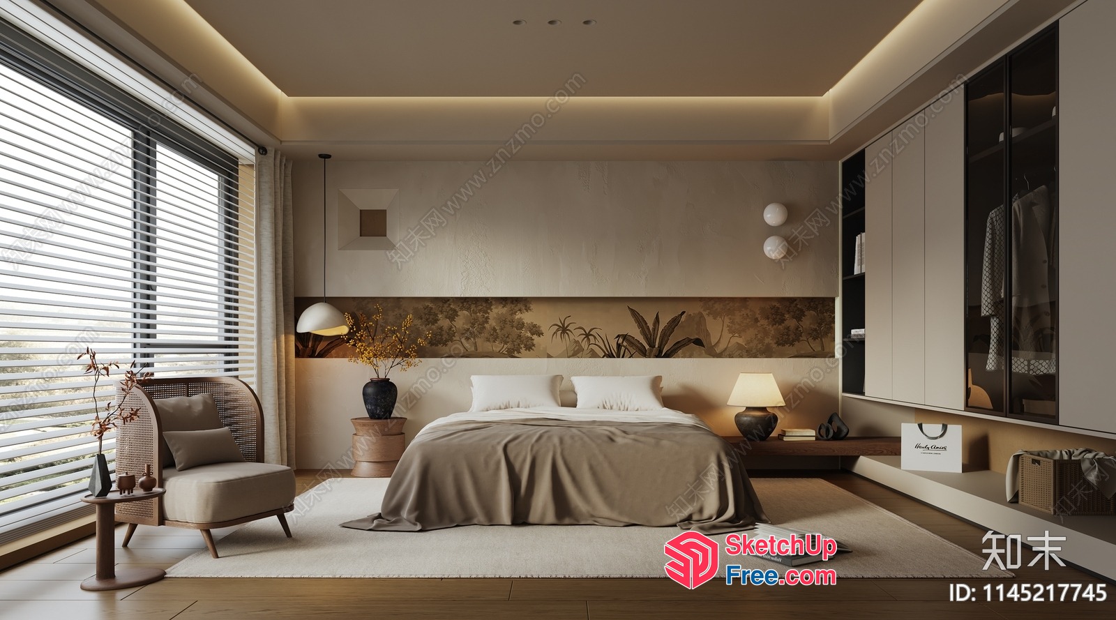 Modern Japanese-Style Bedroom With Neutral Tones 3D SketchUp File
