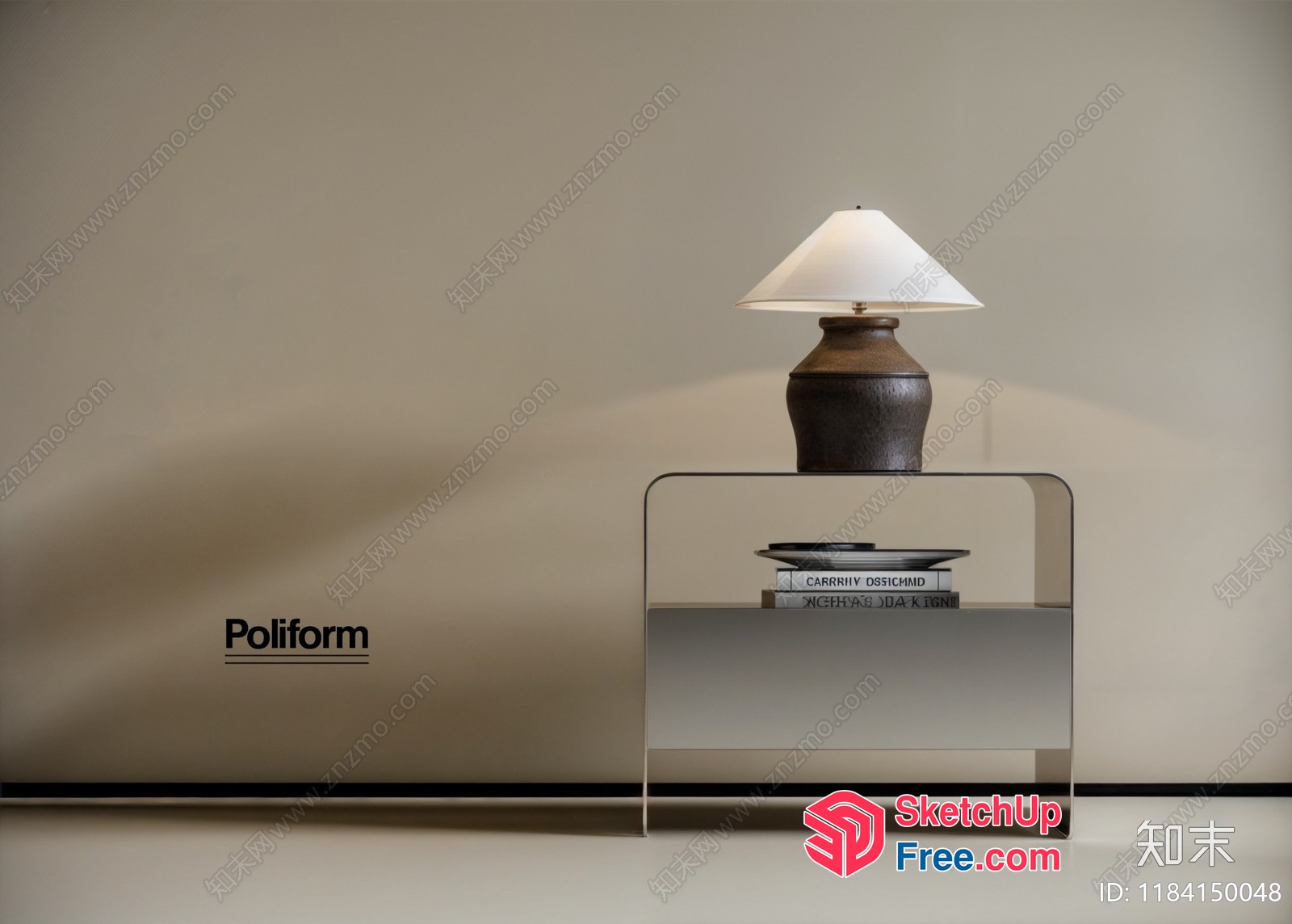 Poliform Minimalist Style Side Table With Lamp 3D SketchUp File