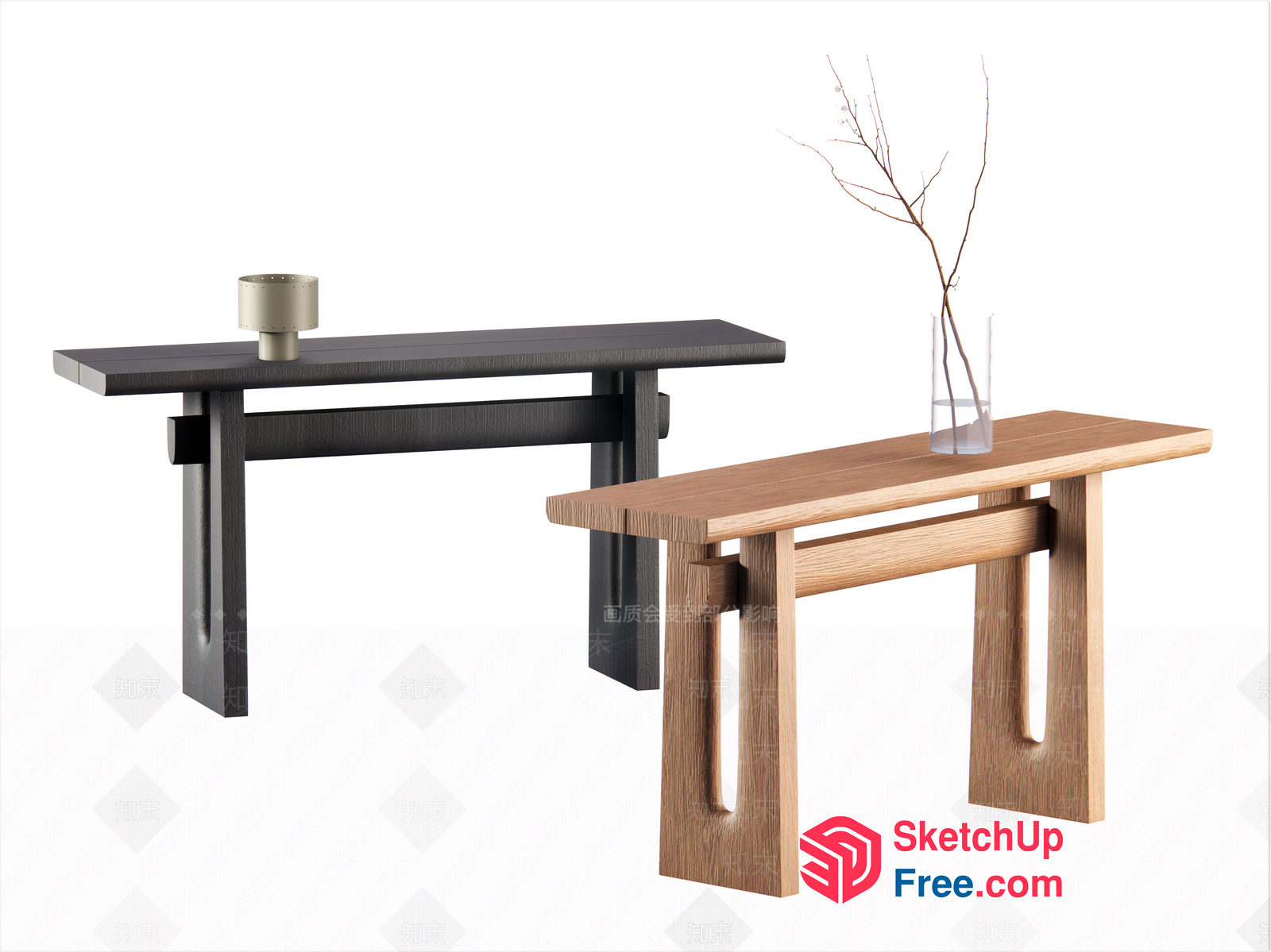 Modern Japanese-Style Console Tables With Minimalist Decor 3D SketchUp File