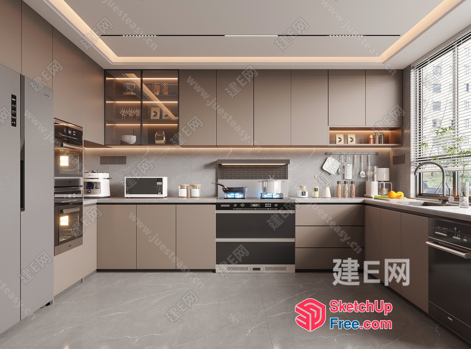 Modern Kitchen Interior With Sleek Appliances And Gray Tones 3D SketchUp File