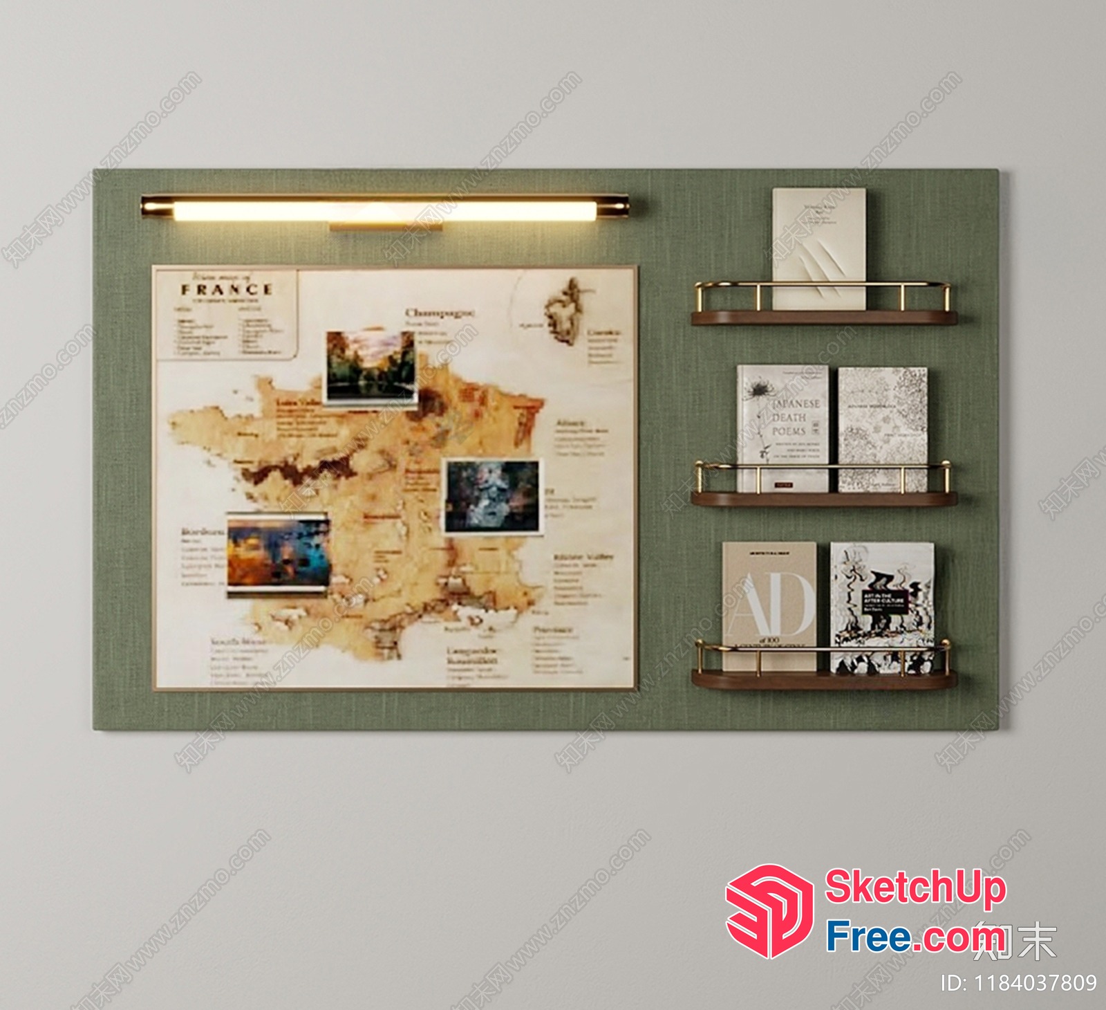 French Style Interior Decor With Map And Shelves 3D SketchUp File