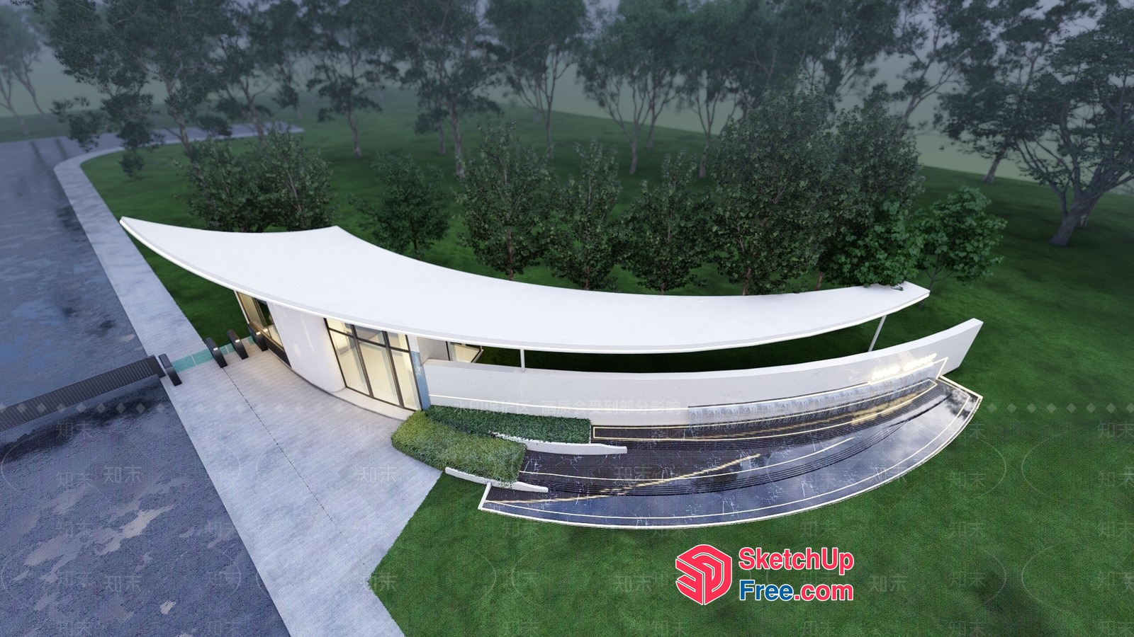Sleek Modern Villa With Curved Lines And Glass Facade 3D SketchUp File