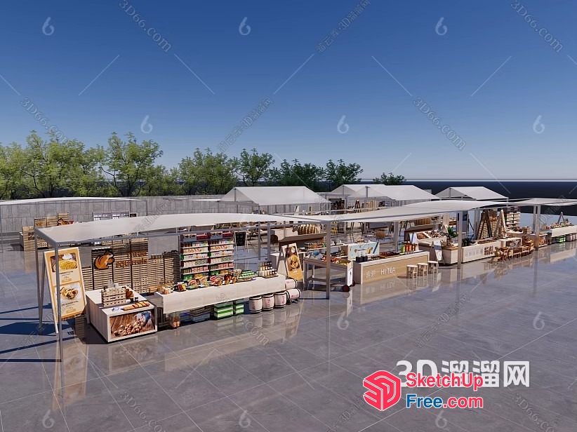 Outdoor Food Market Scene 3D SketchUp File