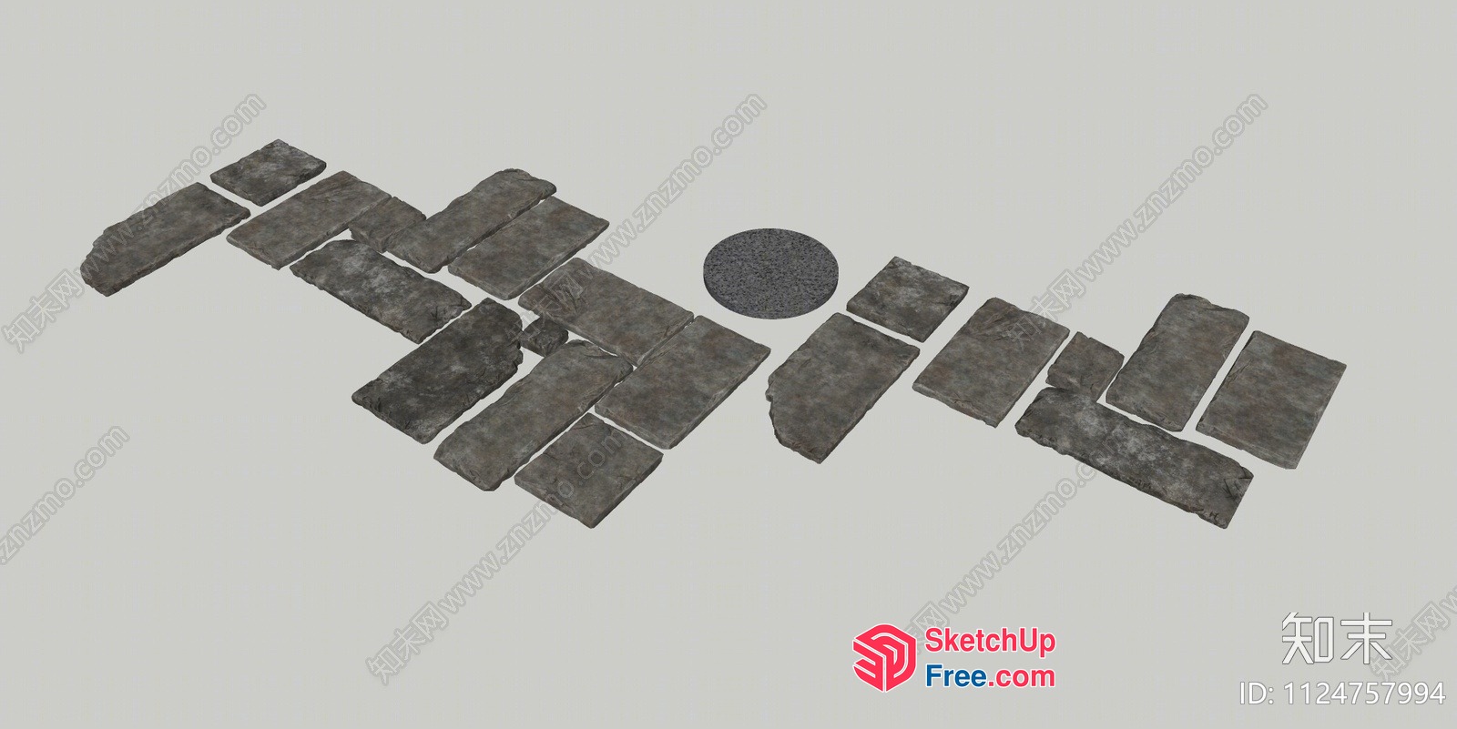 Arrangement Of Gray Rectangular And Circular Pieces 3D SketchUp File