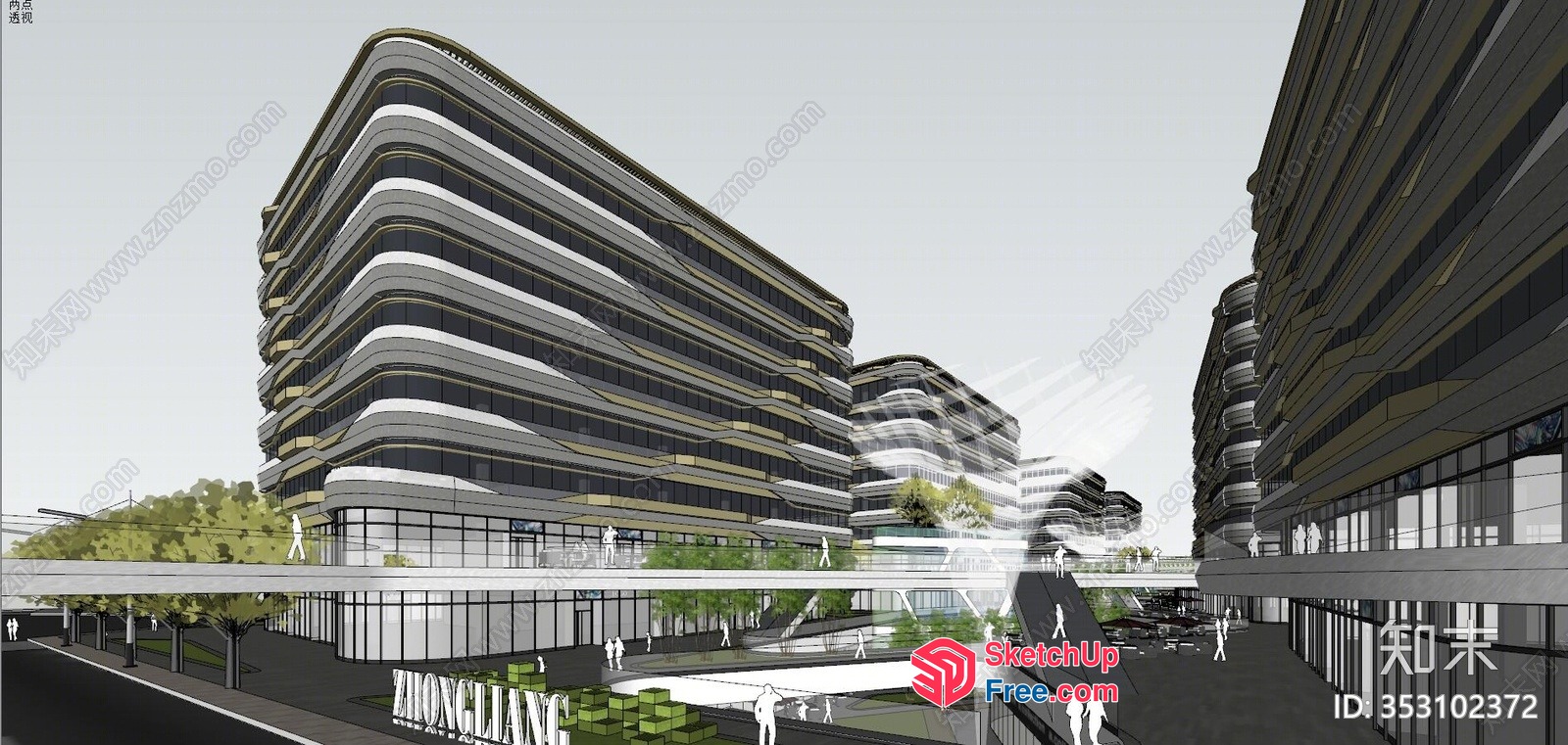 Modern Office Building With Glass Curtain Wall 3D SketchUp File