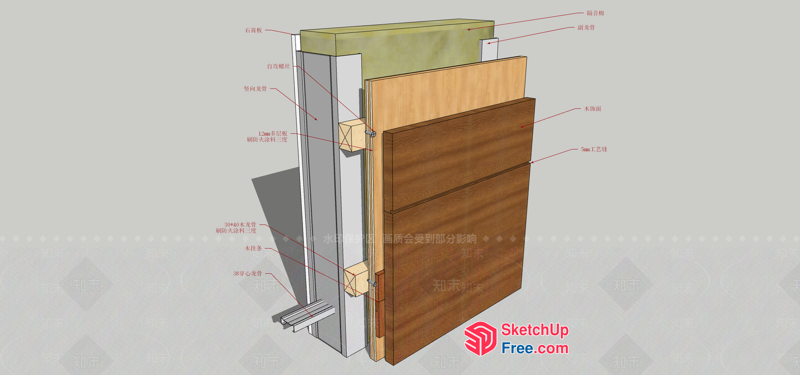 Detailed 3D Rendering Of A Wooden Door And Wall 3D SketchUp File