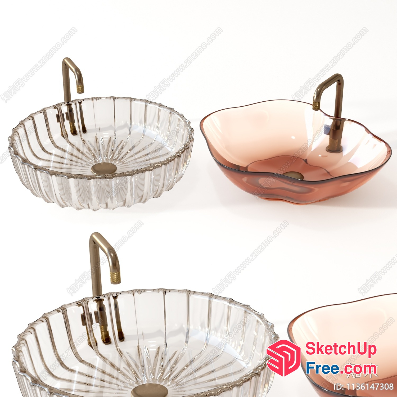 Elegant Glass Sink Designs With Gold Faucets 3D SketchUp File