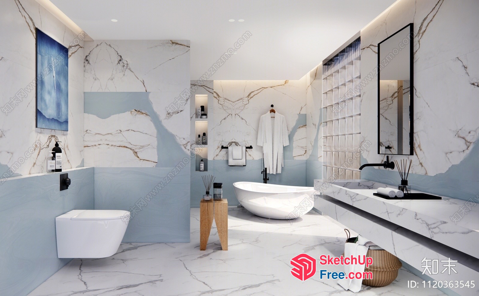 Modern Bathroom With Marble And White Accents 3D SketchUp File